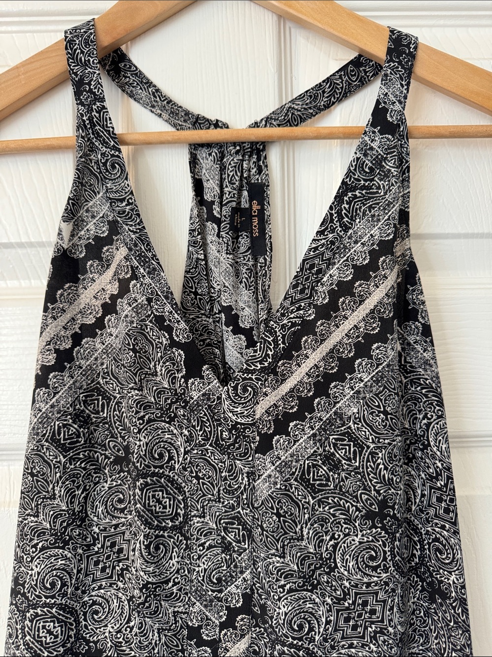 Ella Moss Black & White Paisley Racerback Tank 100% silk - Picture 3 of 12